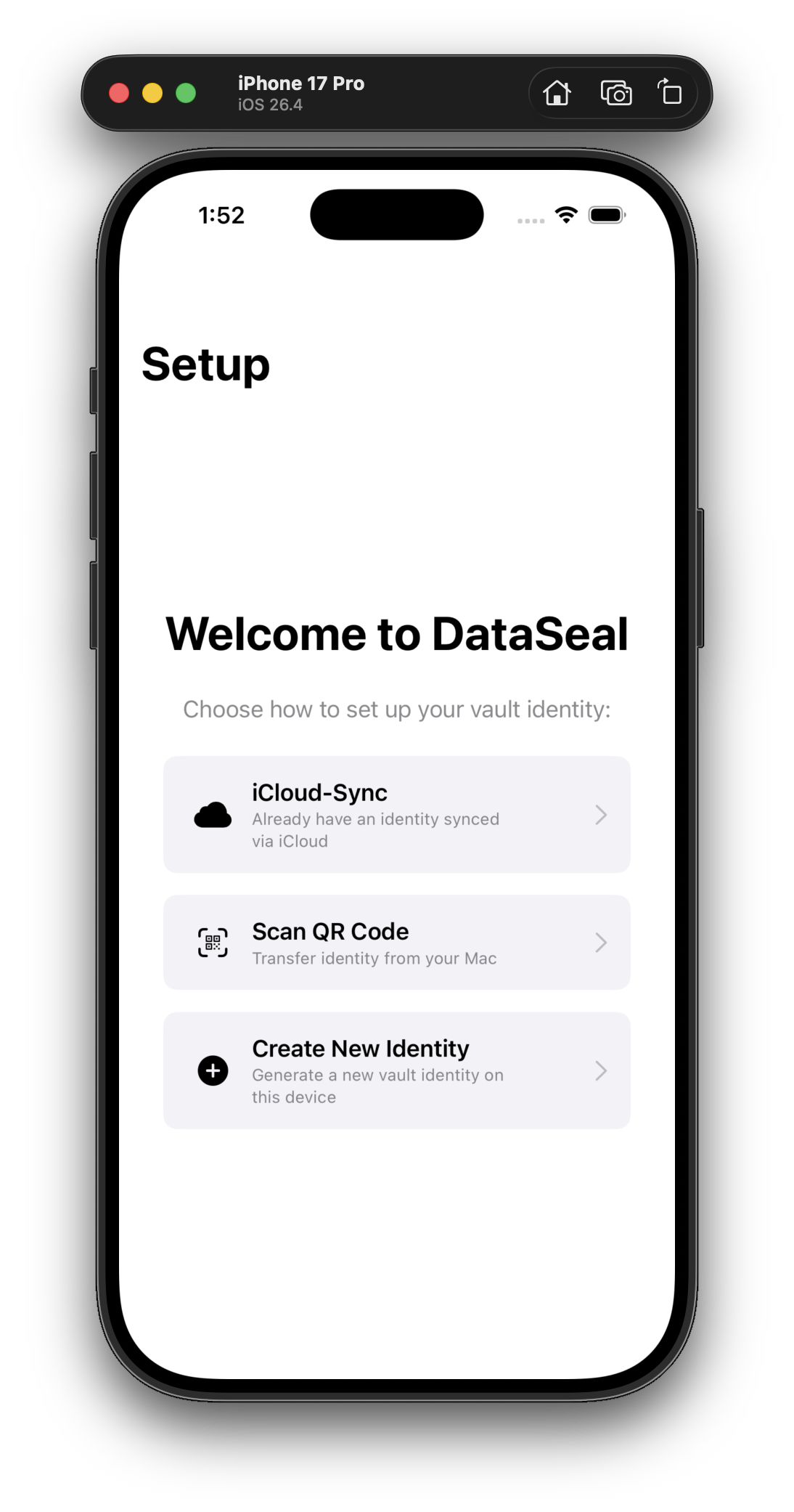 Data Seal iOS — QR identity transfer